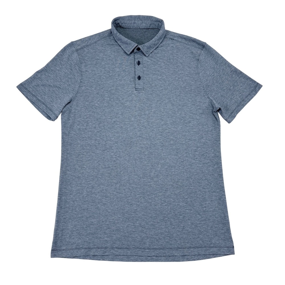 Lululemon Polo Shirt Mens Size Large Blue Knit Short Sleeve Smart Casual Golf